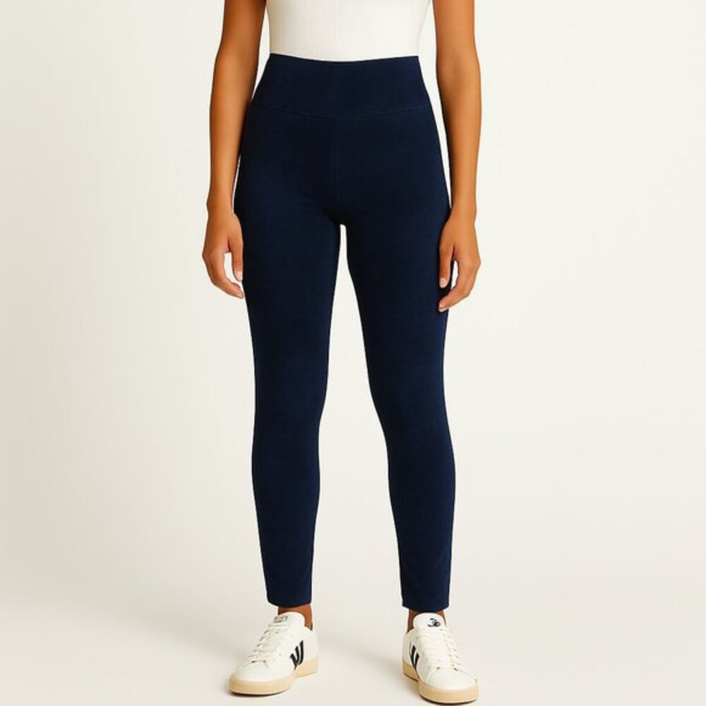 Spanx Faux Suede Leggings‎ Women’s Size Medium Navy Pull-On High Rise Slim Pants